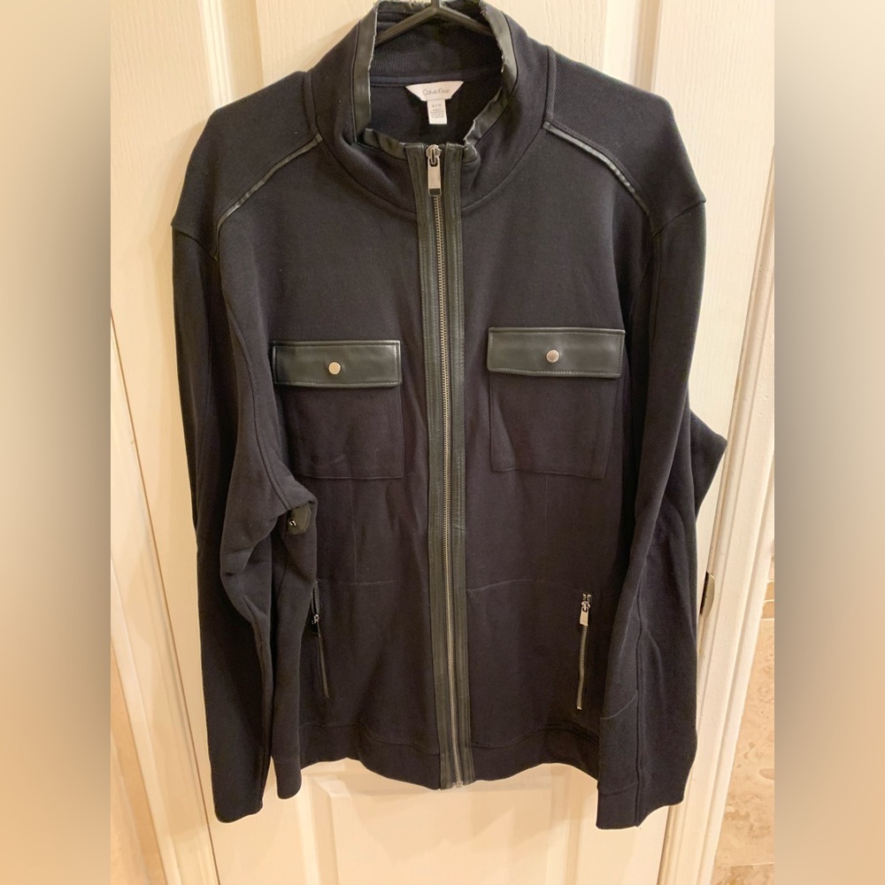 Calvin Klein Black Zip Up Sweater with Mock Neck